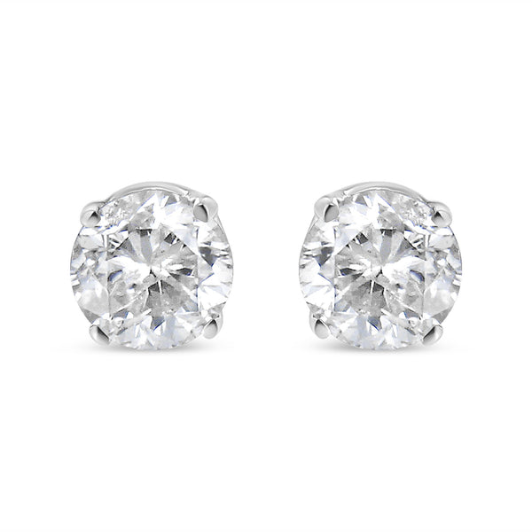 Round Brilliant Cut Stud Earrings, Tension Back, Woven Set 4 Ct. Tw. | 14K White Gold by Diamond Nexus