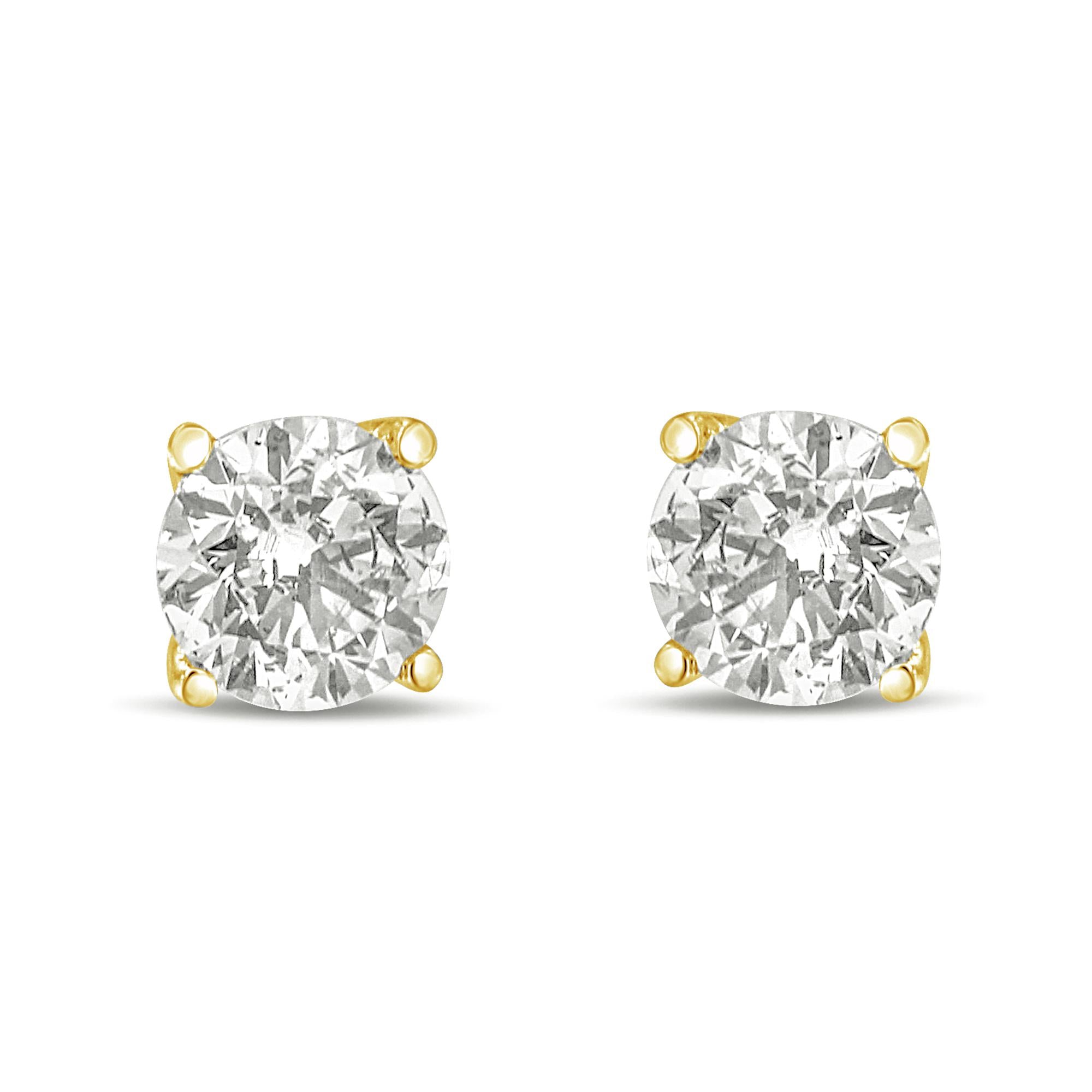 14K Gold 1.0 Carat Round Brilliant Cut Lab Grown White Diamond 4-Prong  Classic Solitaire Stud Earrings (G-H Color, VS1-VS2 Clarity)