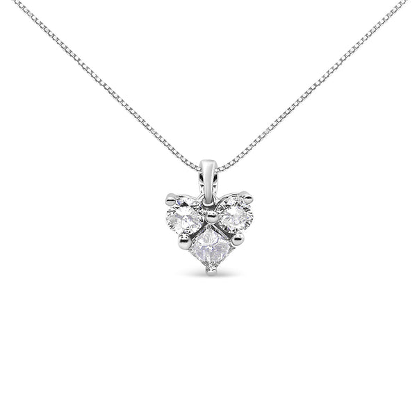 Concave Diamond Open Heart with Heart Border Pendant 10k White Gold hotsell