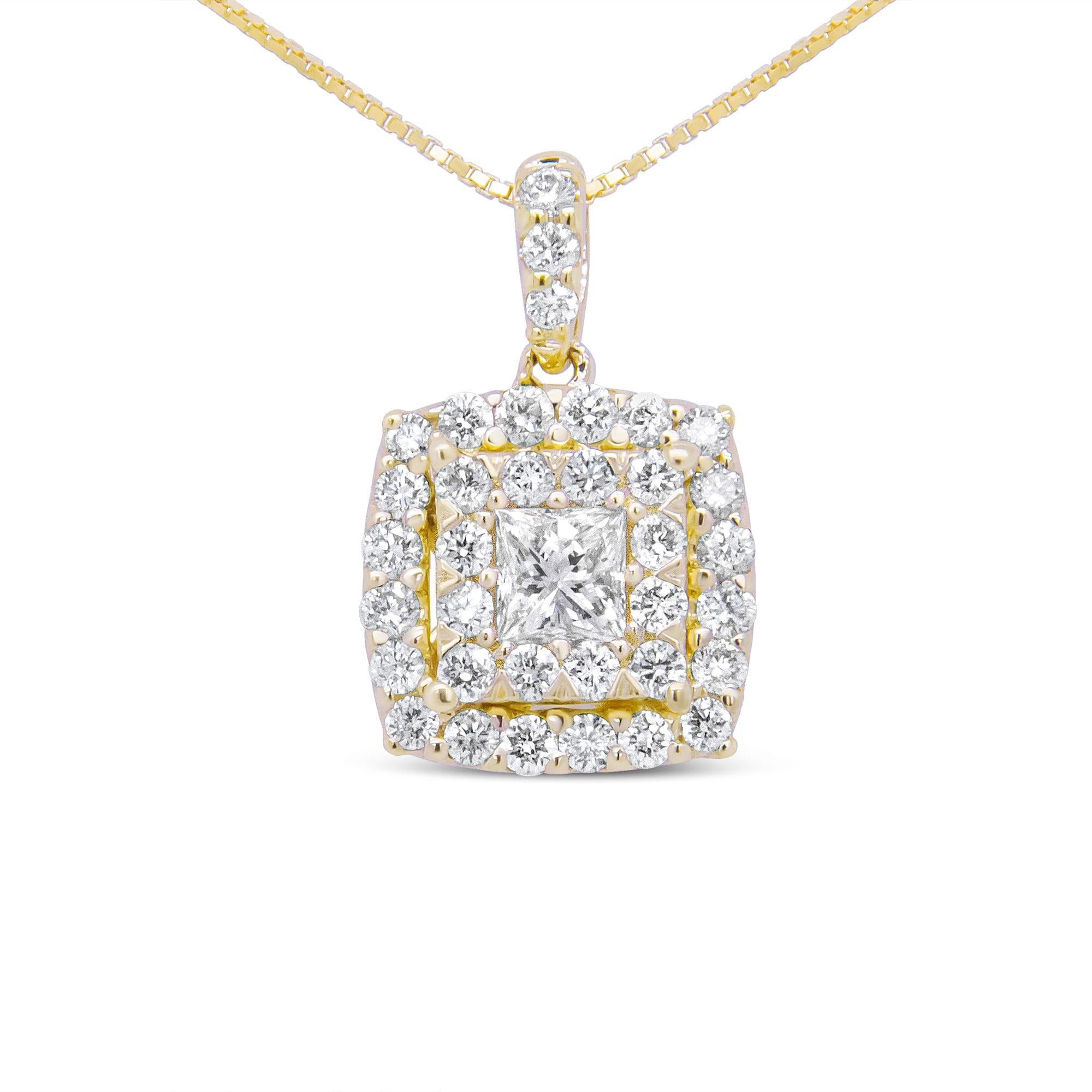 14K Yellow Gold 1/2 Cttw Round and Princess-Cut Diamond Double