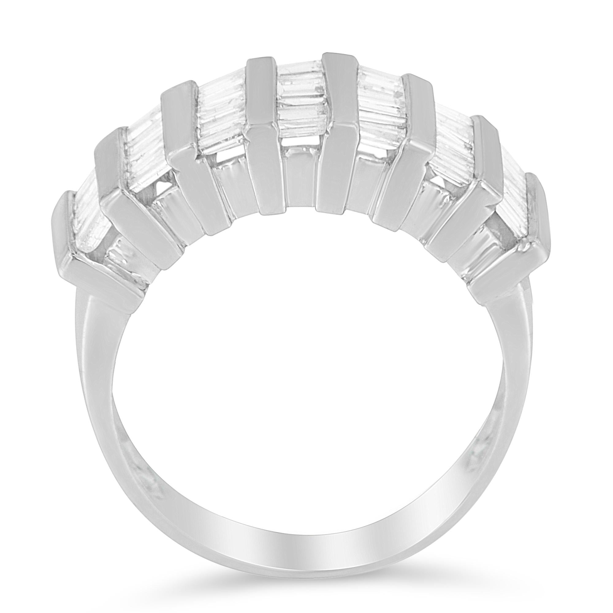 .925 Sterling Silver 1.0 Cttw Baguette Cut Diamond Vertical Channel Fluted  Multi-Row Unisex Fashion Wedding Ring (H-I Color, I1-I2 Clarity)