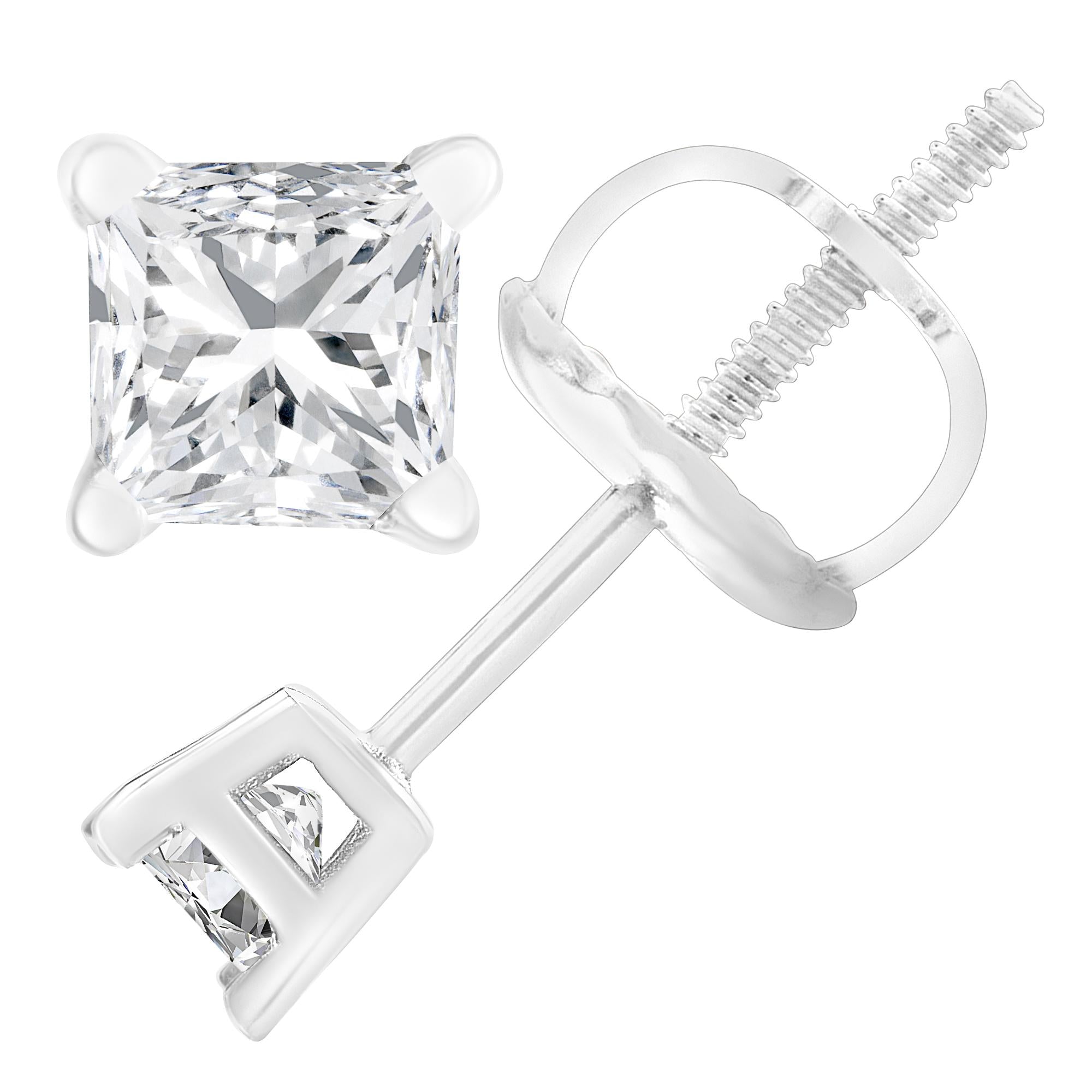 1 ct Brilliant Princess Cut Solitaire Studs Designer Genuine Flawless Natural 2024 Onyx 14K 18K White Gold Earrings Screw back