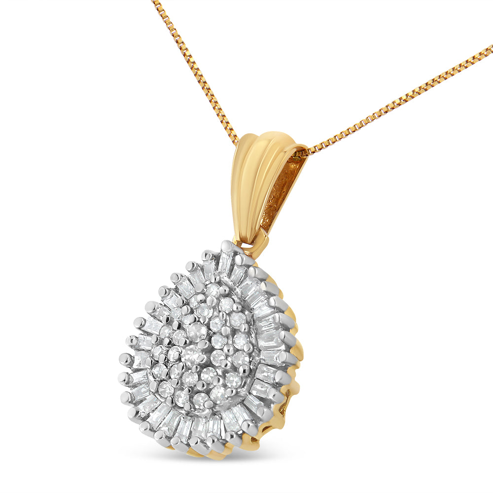 10kt Yellow top Gold Womens Round Diamond Teardrop Cluster Pendant 1/10 Cttw