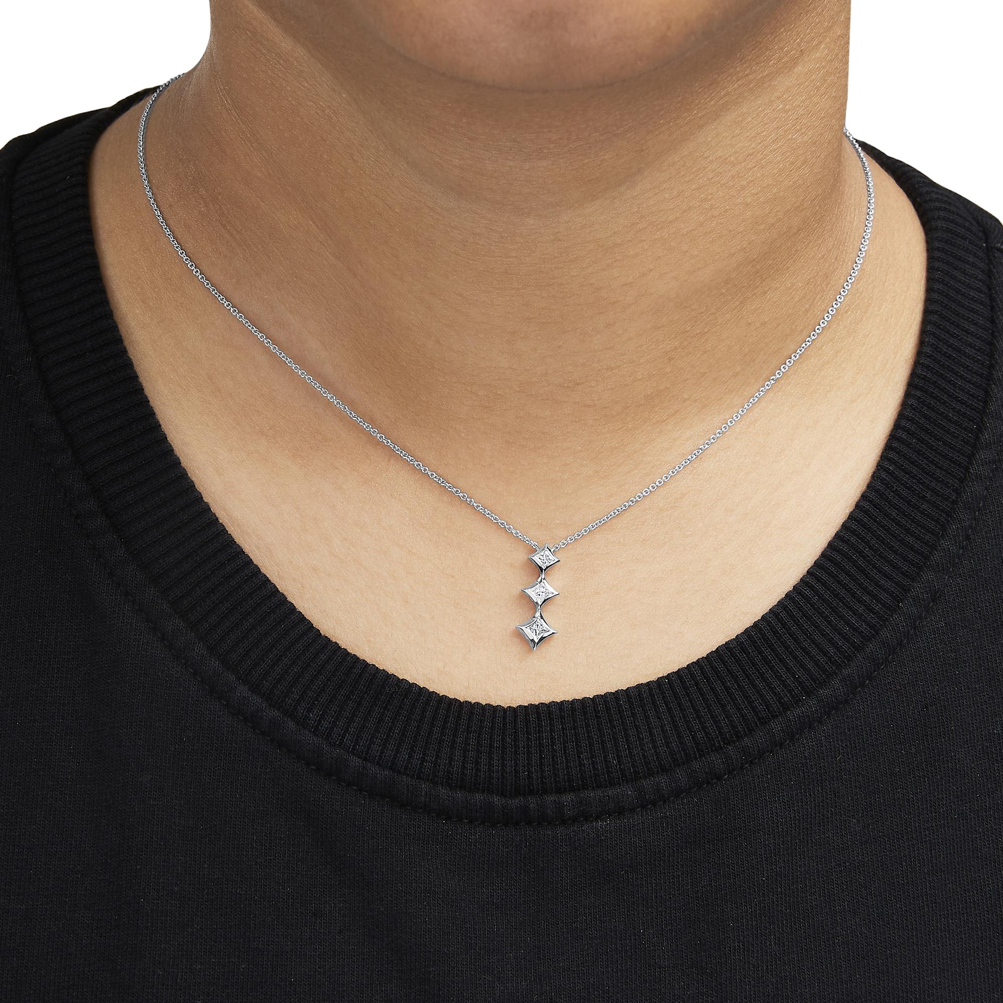 3-Stone Diamond Journey hot Pendant 10k White Gold Drop